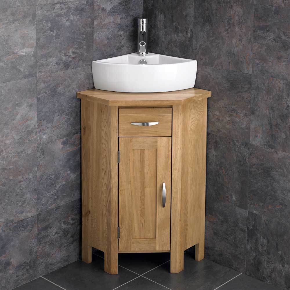 Ohio En Suite Corner Bathroom Cabinet Oak Vanity Unit Corner Sink Space Saving  eBay