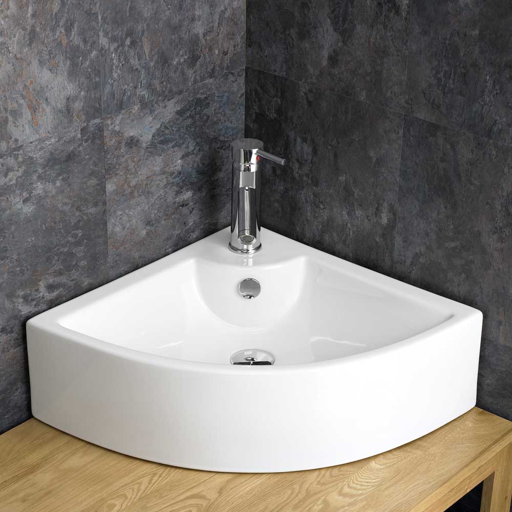 65cm Wide Corner Basin Countertop Counter Mounted White Bathroom Sink