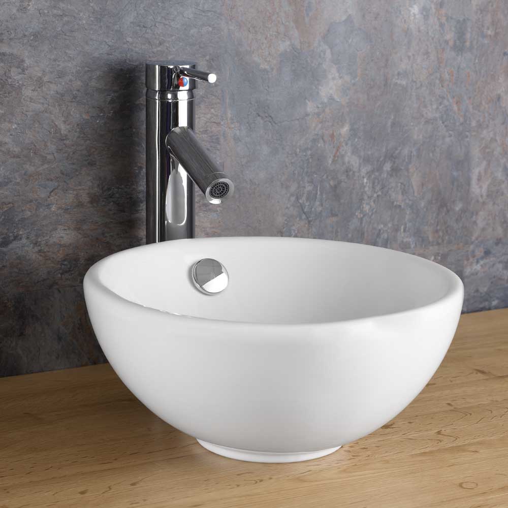 Round Sink 31.5cm Circular Basin Counter Top Countertop White Mounted