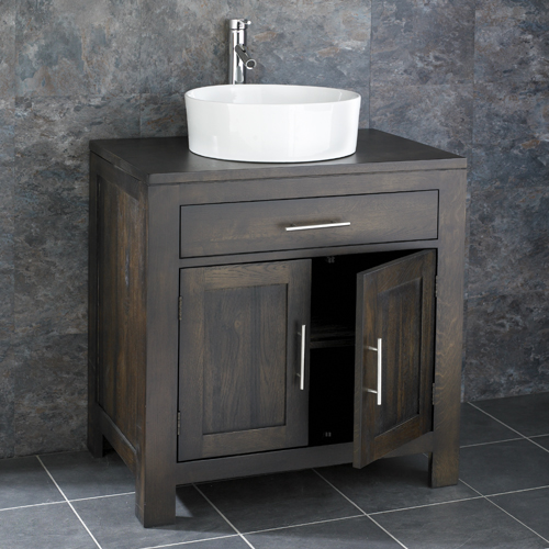 Freestanding 75cm Two Door Wenge Oak Vanity Unit Basin Tap Set