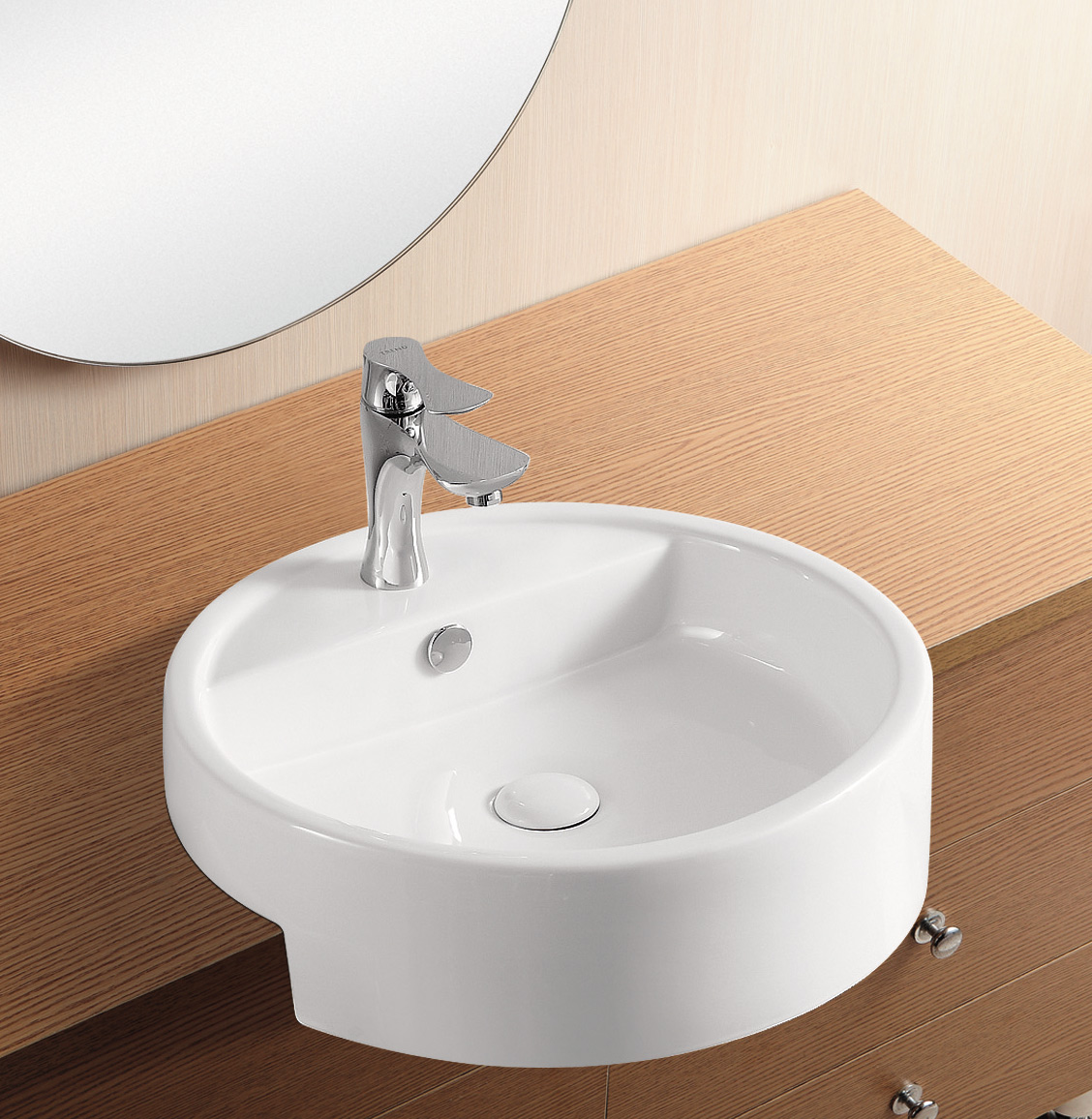 Circular Round Inset 48cm Bathroom Sink Semi Recessed Basin with Mixer ...